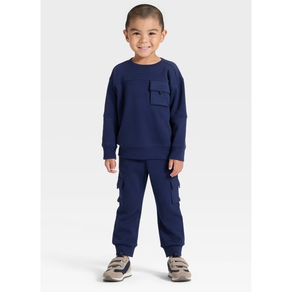 Cat & Jack Toddler Boys 18M Sweatshirt Jogger Set Navy‎ Cargo NWT